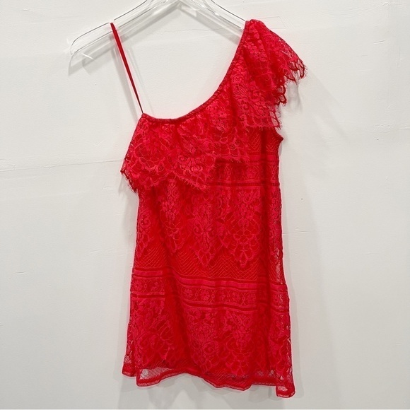 Love, Fire Red Lace One Shoulder Mini Dress Small - Picture 2 of 9